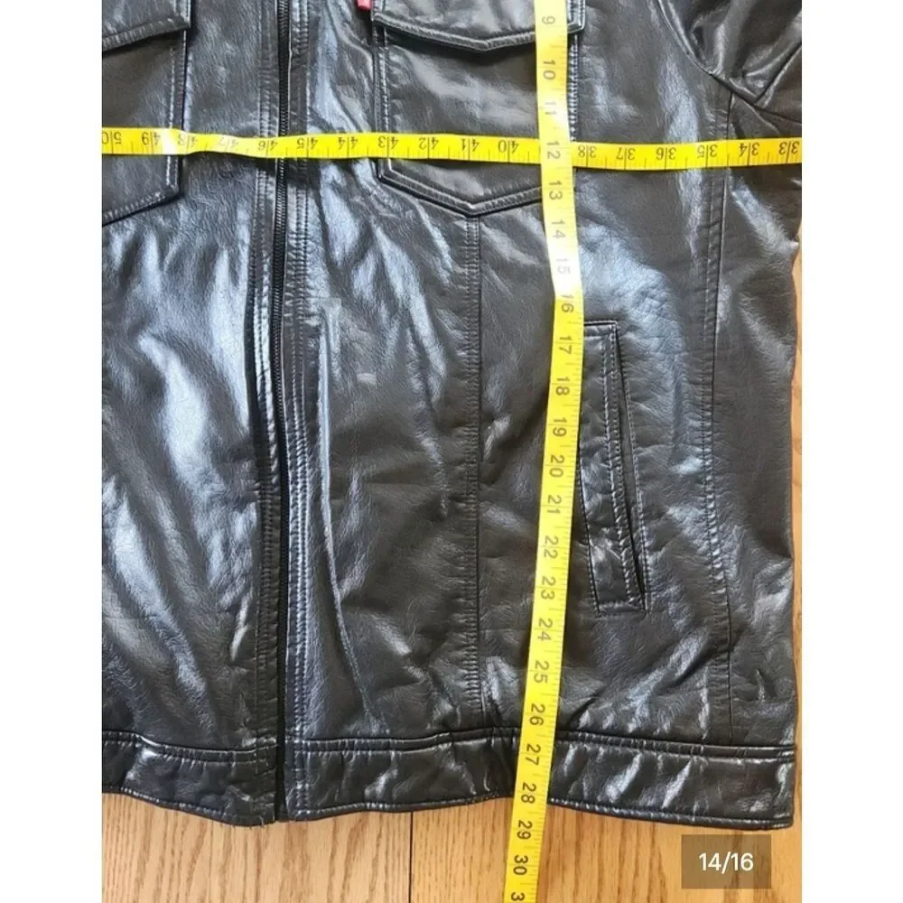 O2 Levi Strauss & Co Black soft Faux Leather Sherpa-Lined Moto Jacket w Hoodie